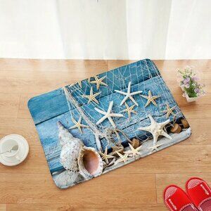 COPY - Costal Beach Theme Decor - Non-Slip Bath Mat 15" x 24" - Seashells, Star…